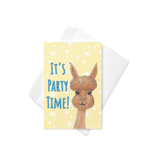 4 by 6 inch party alpaca greeting card and envelope.